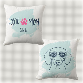 Doxie Mom Pillow Ice Blue Pastel Dachshund Name Kudde