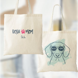 Doxie Mom Tote Bag  Custom Name Ice Blue Dachshund Tygkasse