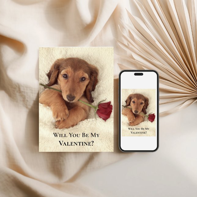 Doxie Red Rose Glam Glitter Valentine Julkort (Doxie Red Rose Glam Glitter Valentine Holiday Card)