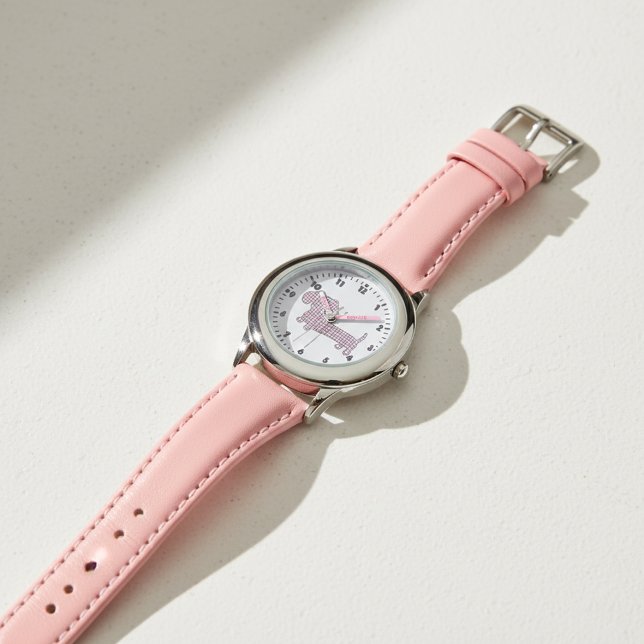 Doxie Time med Rosa Polka Dot Dachshund Armbandsur (Pink dachshund watch for little girls - learn to tell time)