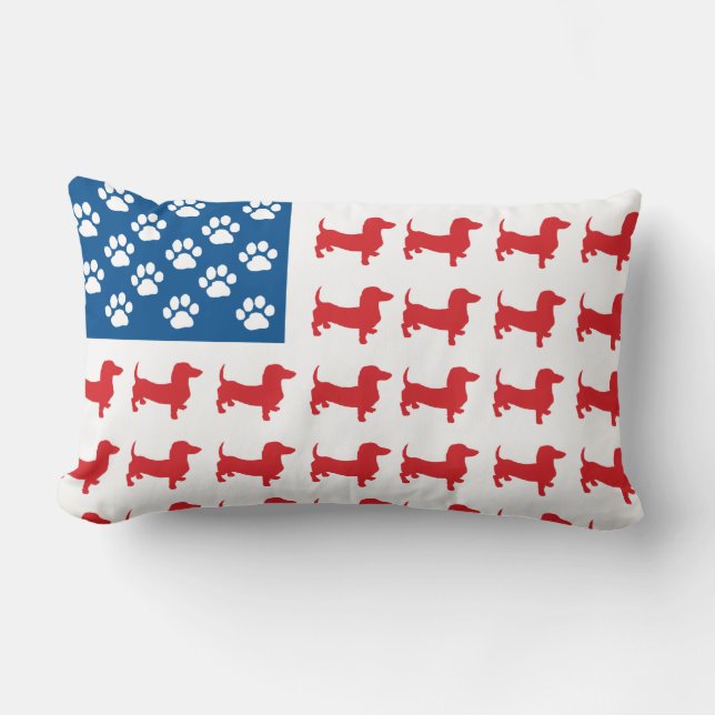Doxie-USA-FLAGGA-FÖr-Mörkar Lumbarkudde (Framsida)
