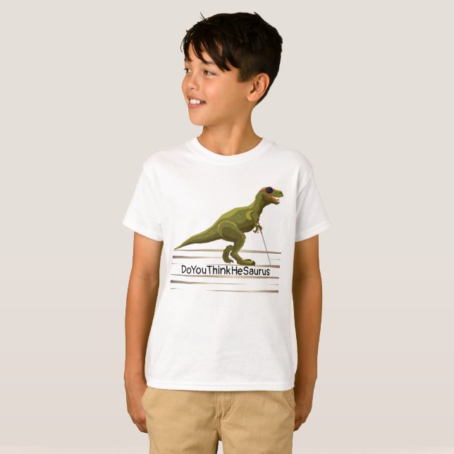 DoYouThinkHeSaurus - Boys Dinosaur T Shirt (Hel framsida)