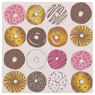 Dozen Donuts Breakfast Doughnut Fabric på Rosa Tyg