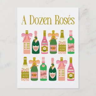 Dozen Rosés Rosa Champagne Flaskor Pop Fizz Clink Vykort