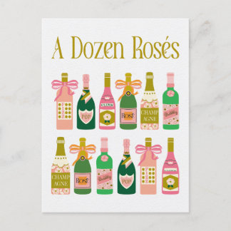 Dozen Rosés Rosa Champagne Flaskor Pop Fizz Clink Vykort