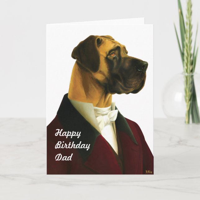 DR032 Great Dane, HappyBirthdayDad card Kort (Framsida)