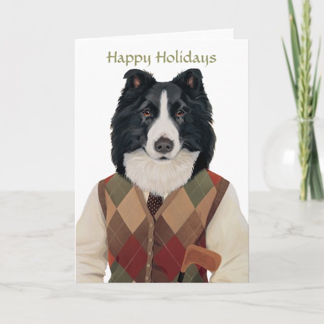 DR132 Border Collie, Happy Holidays card Helgkort (Framsida)
