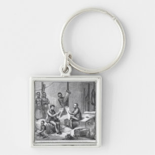 Dr. David Livingstone (1813-73) och Herr Henry Fyrkantig Silverfärgad Nyckelring