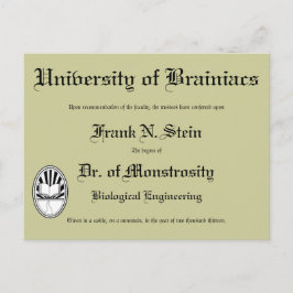 Dr Frankensteins diploma, vykort