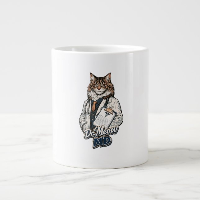 Dr. Meow MD - Rollig Kattläkare Jättekaffemugg Jumbo Mugg (Framsidan)