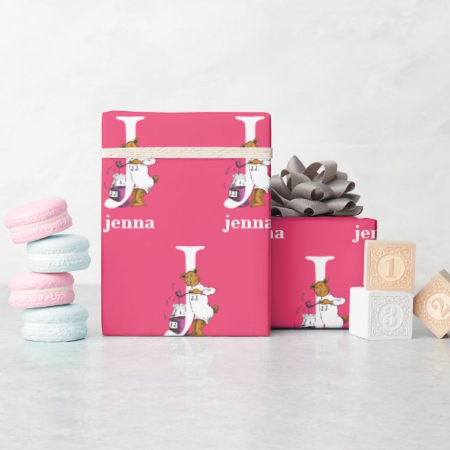 Dr. Seuss ABC: Bokstav J - Vit | Lägg till namn Presentpapper (Baby Shower)