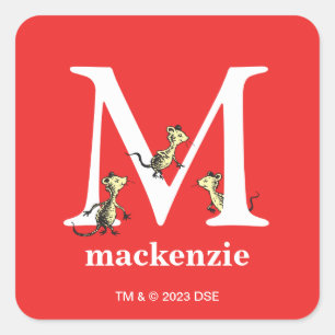 Dr. Seuss ABC: Bokstav M - Vit Lägg till namn Fyrkantigt Klistermärke