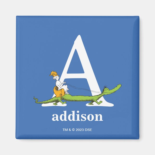 Dr Seuss ABC: Brev A - White | Lägg till ditt namn Magnet (Framsidan)