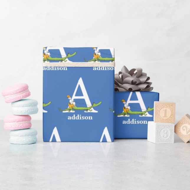 Dr Seuss ABC: Brev A - White | Lägg till ditt namn Presentpapper (Baby Shower)