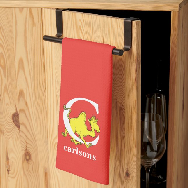 Dr Seuss ABC: Brev C - White | Lägg till ditt namn Kökshandduk (Thirds Fold)