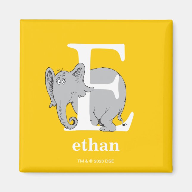 Dr Seuss ABC: Brev E - White | Lägg till ditt namn Magnet (Framsidan)