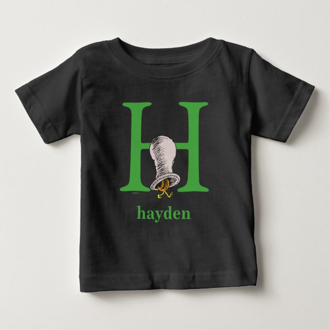Dr Seuss ABC: BREV H - GRÖNT | Lägg till ditt namn Tee Shirt (Framsida)