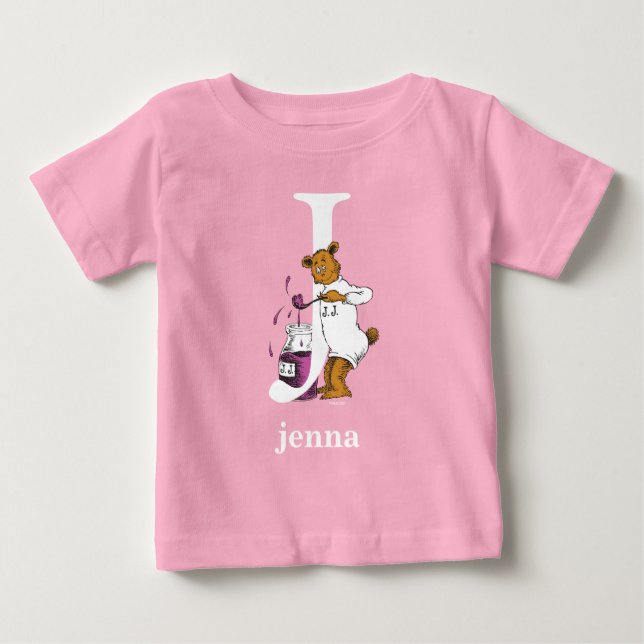 Dr Seuss ABC: Brev J - vit| Lägg till ditt namn Tee Shirt (Framsida)