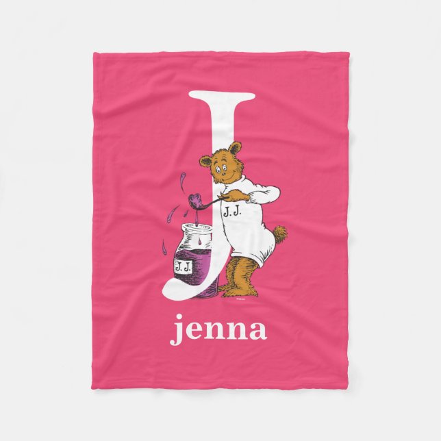 Dr Seuss ABC: Brev J - White | Lägg till ditt namn Fleecefilt (Framsidan)