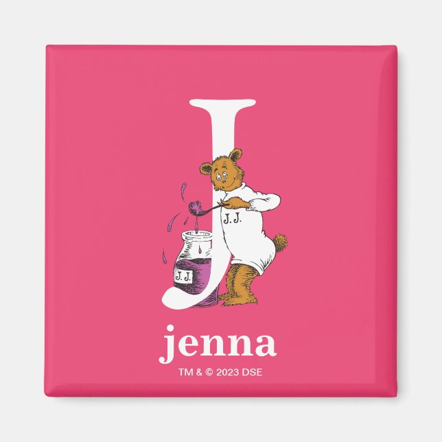 Dr Seuss ABC: Brev J - White | Lägg till ditt namn Magnet (Framsidan)