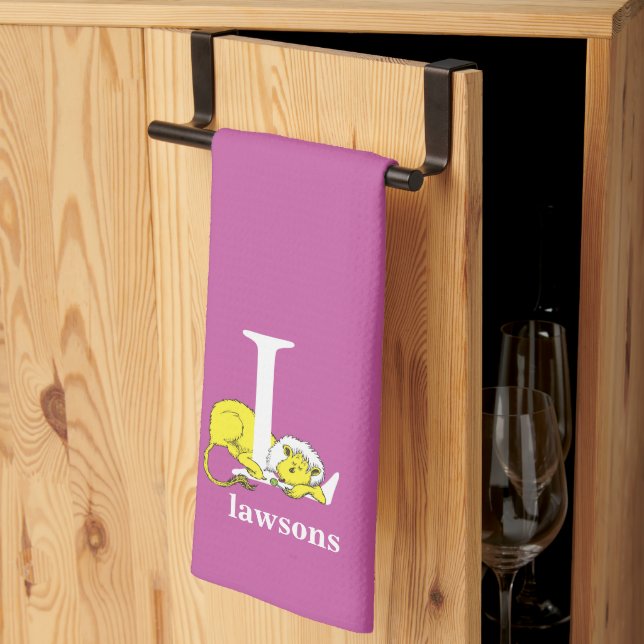 Dr Seuss ABC: Brev L - White | Lägg till ditt namn Kökshandduk (Thirds Fold)