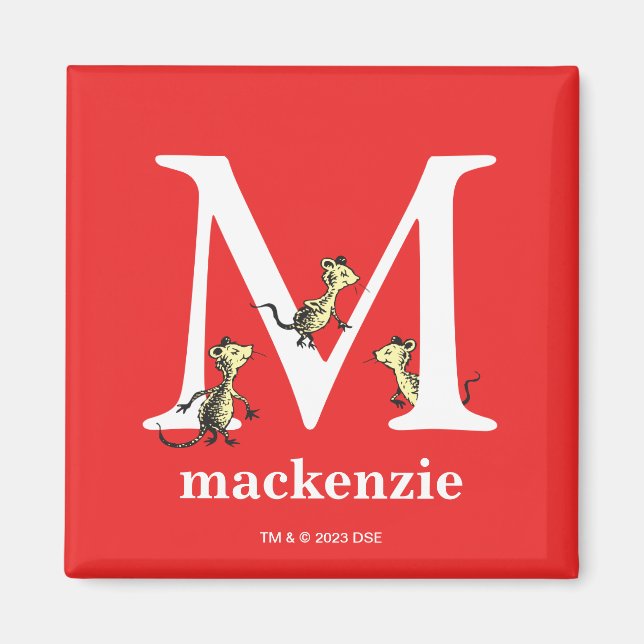 Dr Seuss ABC: Brev M - White | Lägg till ditt namn Magnet (Framsidan)