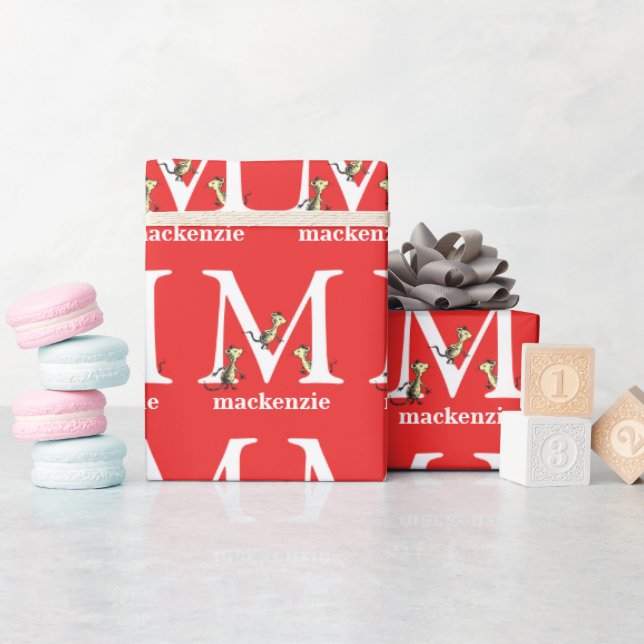 Dr Seuss ABC: Brev M - White | Lägg till ditt namn Presentpapper (Baby Shower)