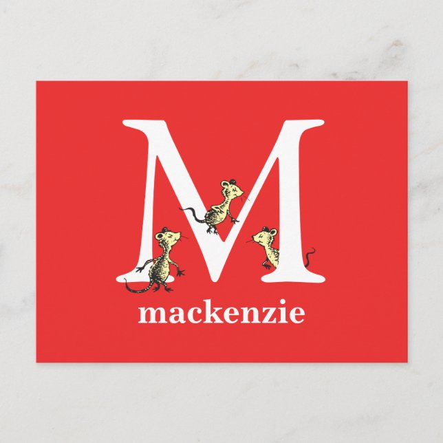 Dr Seuss ABC: Brev M - White | Lägg till ditt namn Vykort (Framsida)