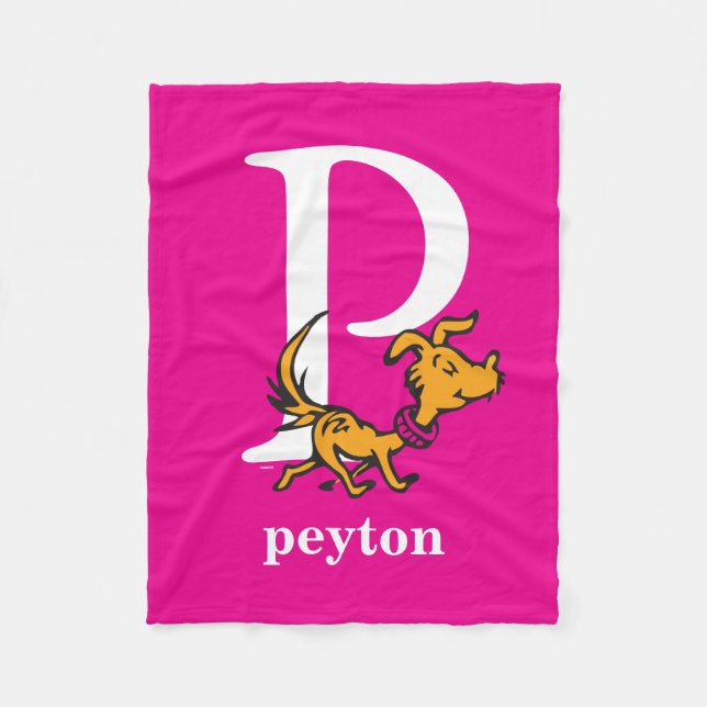 Dr Seuss ABC: Brev P - vit| Lägg till ditt namn Fleecefilt (Framsidan)