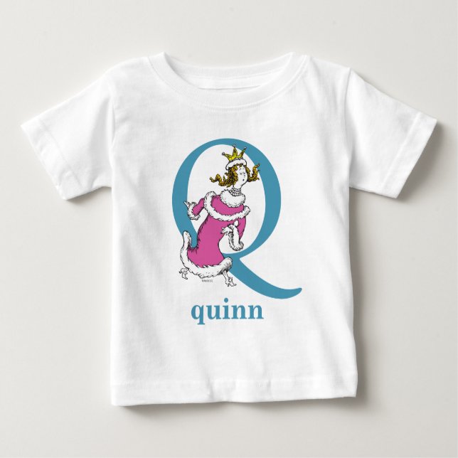 Dr Seuss ABC: Brev Q - Blue | Lägg till ditt namn T-shirt (Framsida)