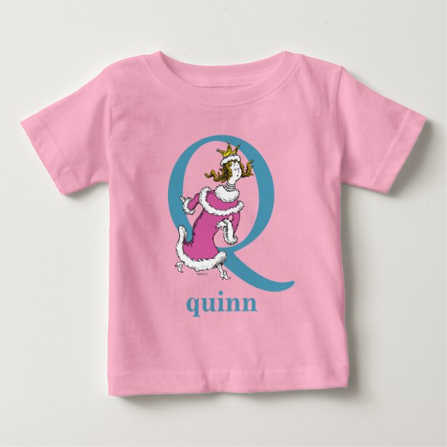 Dr Seuss ABC: Brev Q - Blue | Lägg till ditt namn Tee Shirt (Framsida)