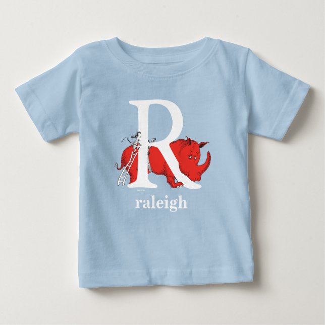Dr Seuss ABC: Brev R - vit| Lägg till ditt namn T-shirt (Framsida)