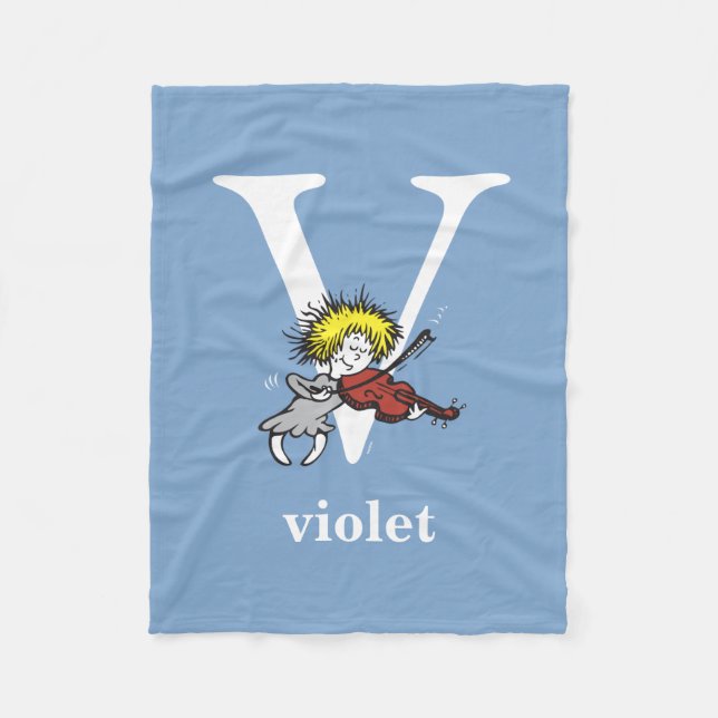 Dr Seuss ABC: Brev V - vit | Lägg till ditt namn Fleecefilt (Framsidan)