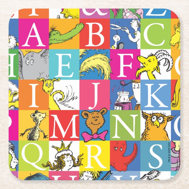 Dr. Seuss ABC Färgglada Blockbokstavsmönster Underlägg Papper Kvadrat (Framsidan)