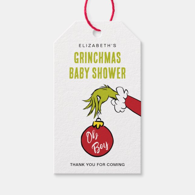 Dr. Seuss | Åh pojke Grinch Baby Shower Presentetikett (Framsidan)