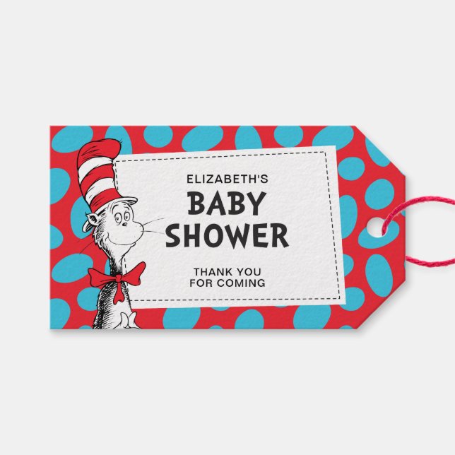 Dr Seuss Cat i Hat Baby Shower Favor Presentetikett (Framsidan (Horisontell))