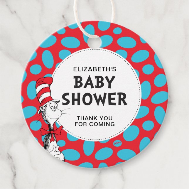 Dr Seuss Cat i Hat Baby Shower Gåvor Etiketter (Framsida)