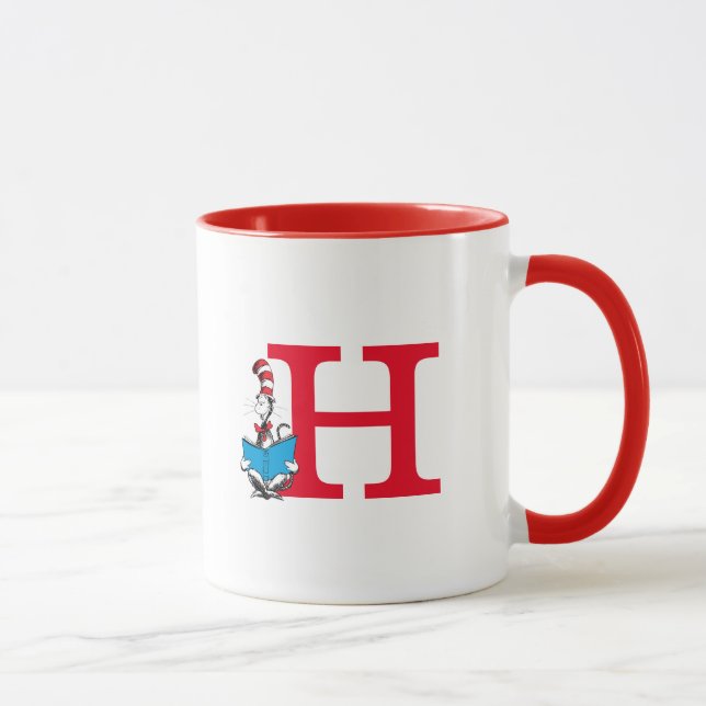 Dr Seuss Cat i hatten - läsa Monogram H Mugg (Höger)