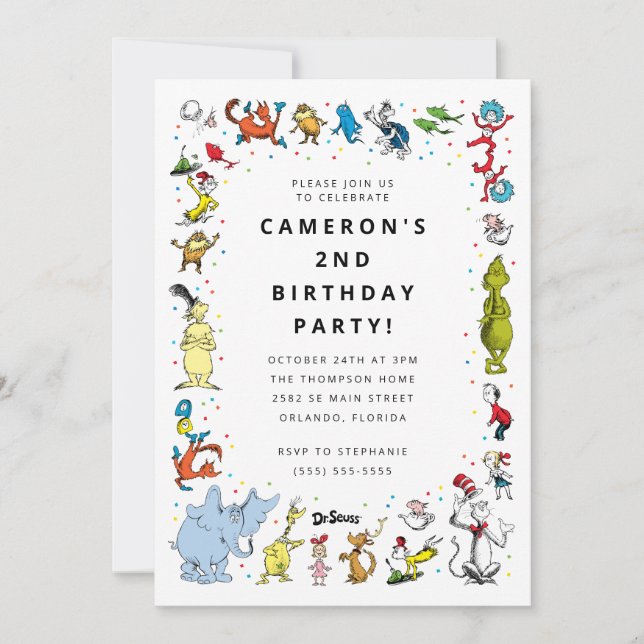 Dr Seuss Character Confetti | BARNS FÖDELSEDAG Inbjudningar (Framsida)