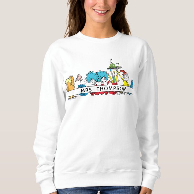 Dr Seuss Characters & Teacher Namn T Shirt (Framsida)