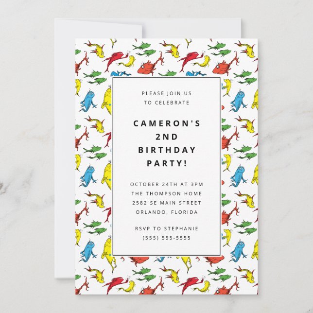 Dr Seuss - en fisk, två fiskar | BARNS FÖDELSEDAG Inbjudningar (Framsida)