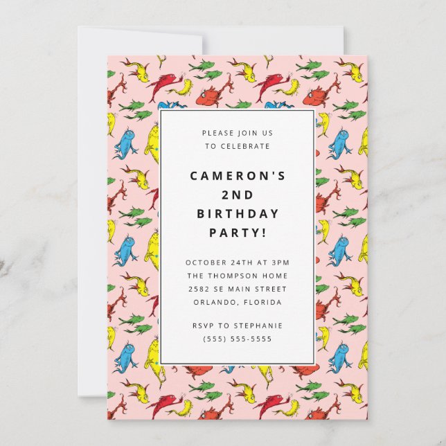 Dr Seuss - en fisk, två fiskar | BARNS FÖDELSEDAG Inbjudningar (Framsida)