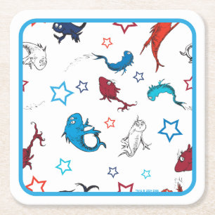 Dr. Seuss En fisk två fiskar stjärnmönster Underlägg Papper Kvadrat
