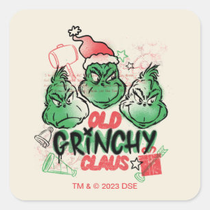Dr. Seuss Gamle Grinch Tomten Fyrkantigt Klistermärke