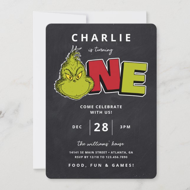 Dr Seuss | Grinch 1st Birthday - Chalkboard (Framsida)