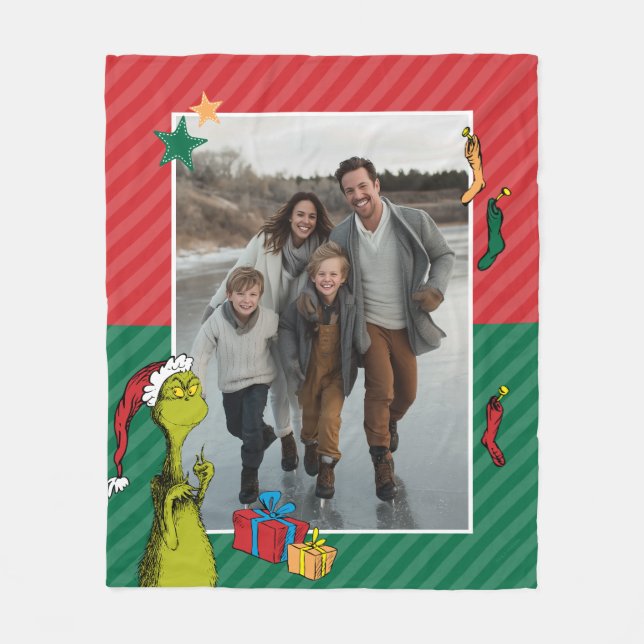 Dr. Seuss | Grinch Family Photo Holiday Fleecefilt (Framsidan)