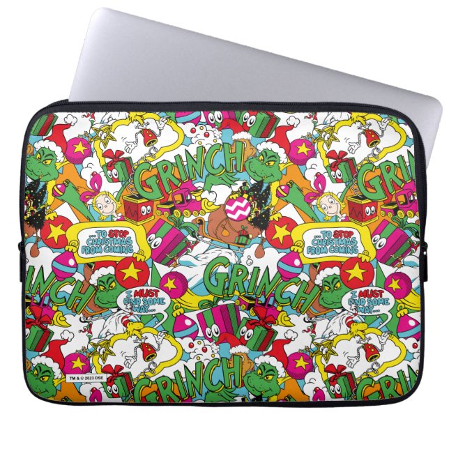 Dr. Seuss | Grinch Färgrik Mönster Laptop Fodral (Framsidan)