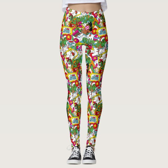 Dr. Seuss | Grinch Färgrik Mönster Leggings (Framsida)