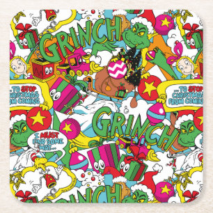 Dr. Seuss Grinch Färgrik Mönster Underlägg Papper Kvadrat