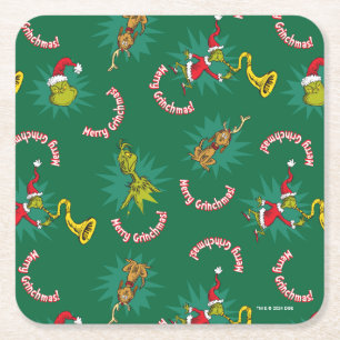 Dr. Seuss Grinch God Jul Grinch-mönster Underlägg Papper Kvadrat